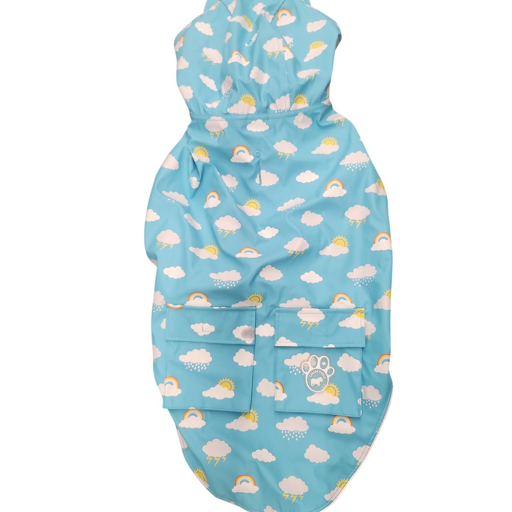 Large Dog Raincoat Blue Cloud Sun Rainbow Print Hooded‎ Pet Jacket